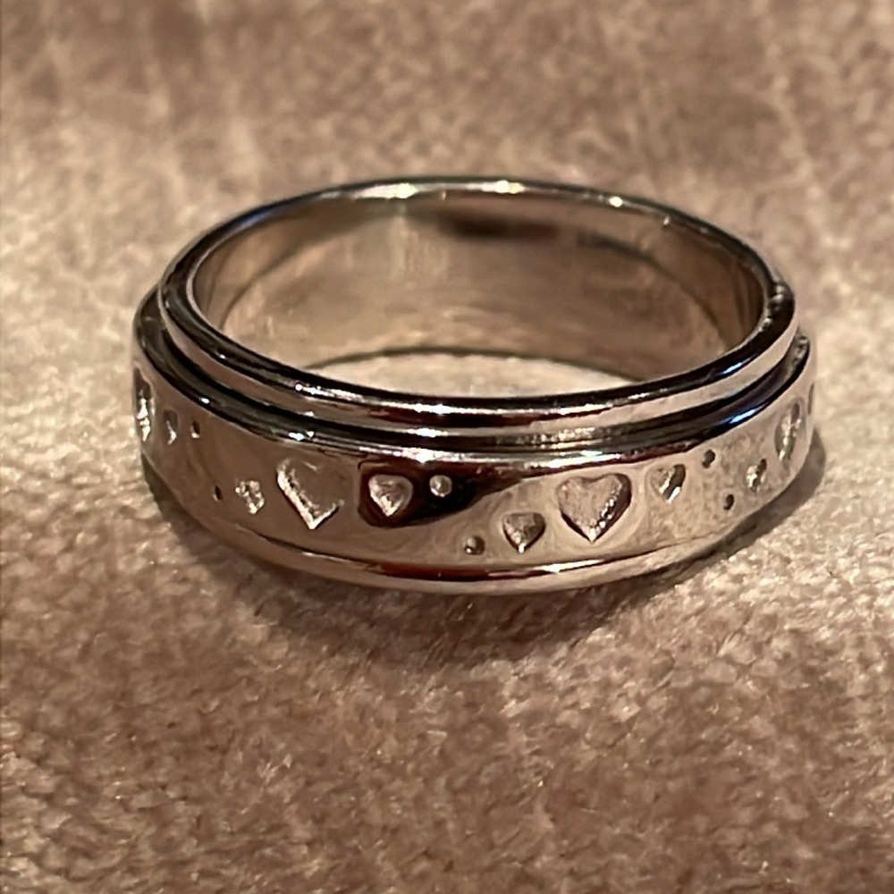 Sterling Silver 925 Heart Spinning Ring Size 5 Spinner Ring Band